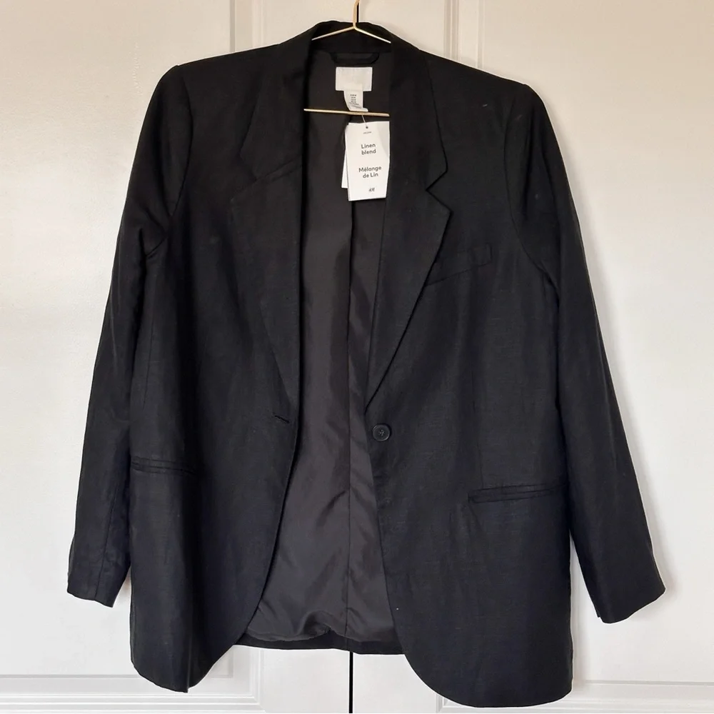 H&M Linen Blend Blazer- Lightweight Casual Workwear - Picture 8 of 10